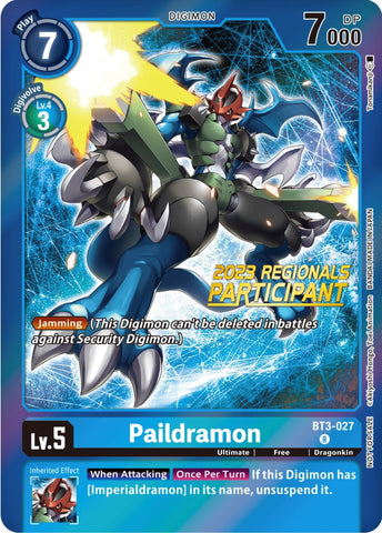 Paildramon [BT3-027] (2023 Regionals Participant) [Release Special Booster Promos]